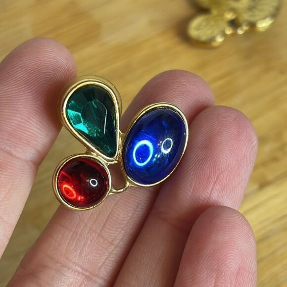 Art Deco Clear Red Blue and Green Cabo Style Glass Statement Post Earrings - Picture 3 of 5